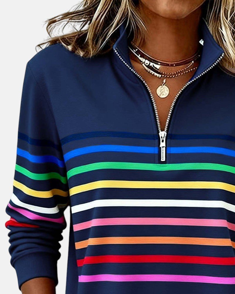 BELLUCCI MILANO | FELPA CON COLLO ZIP QUARTO DI LUNGHEZZA A RIGHE PER DONNE