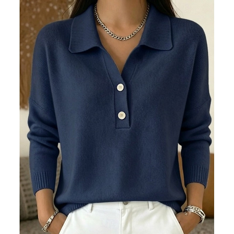 Pullover donna con bottoni e colletto - Chic e confortevole